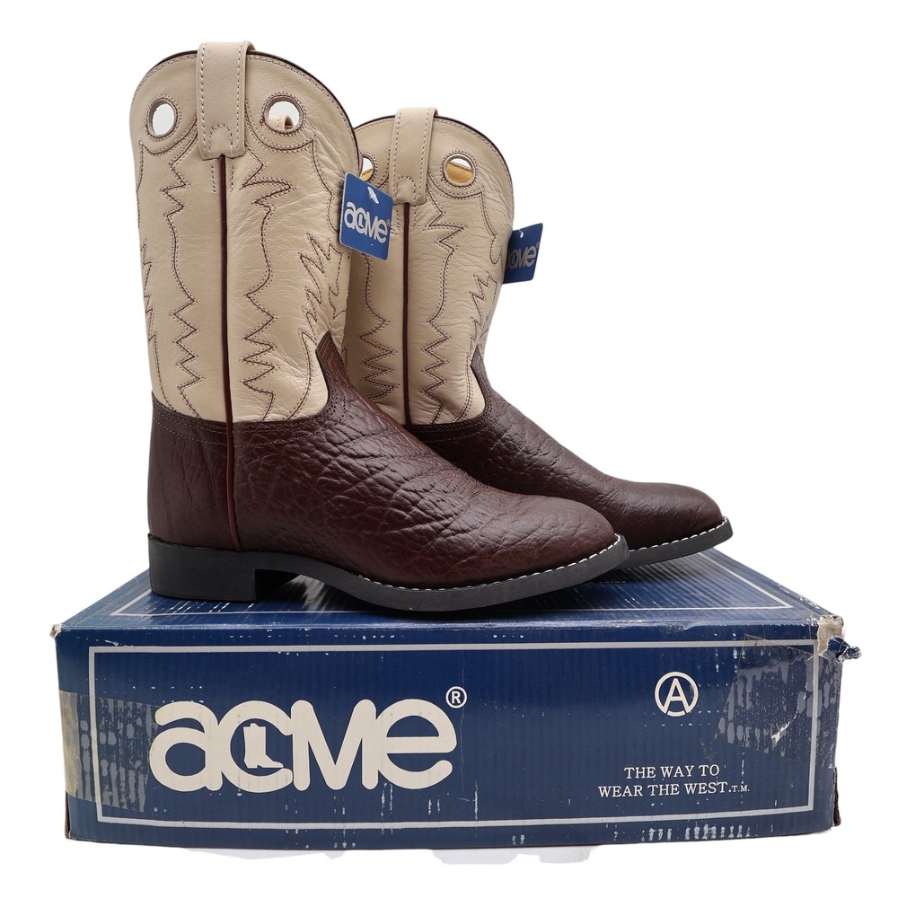 Acme Vintage Style Roper Boots Kids 3.5 Brown Bullhide Leather New NWT